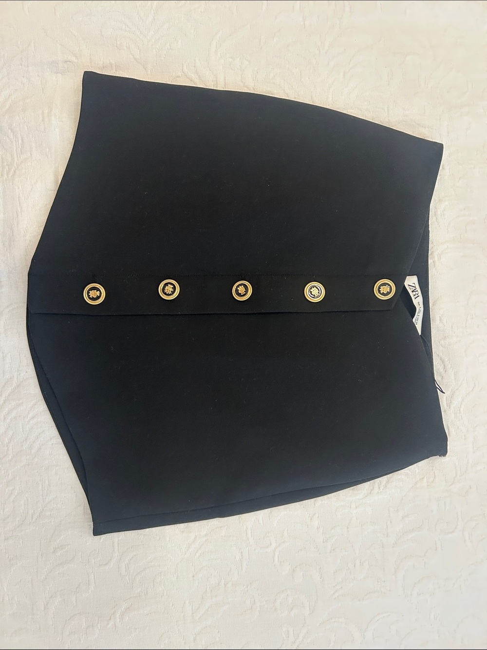 Zara Black Mini Skirt with Gold Button Trim